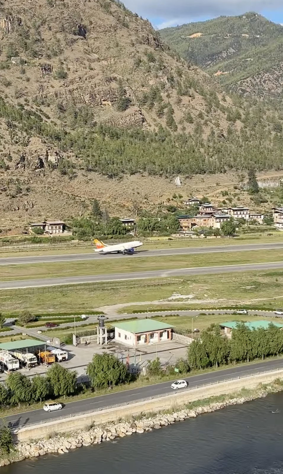 Watching a flight take off from Paro airport