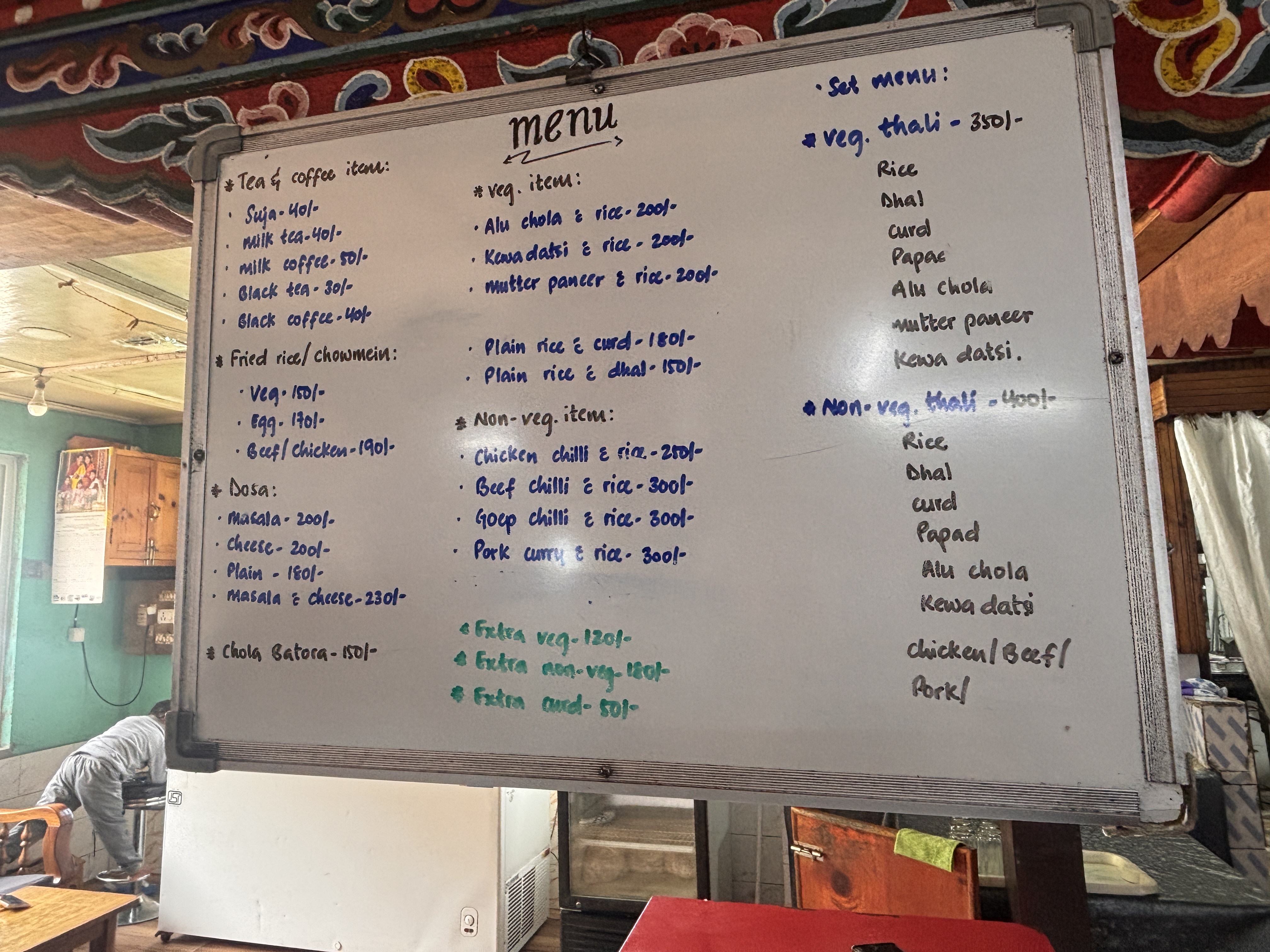 Menu at hotel Dam View