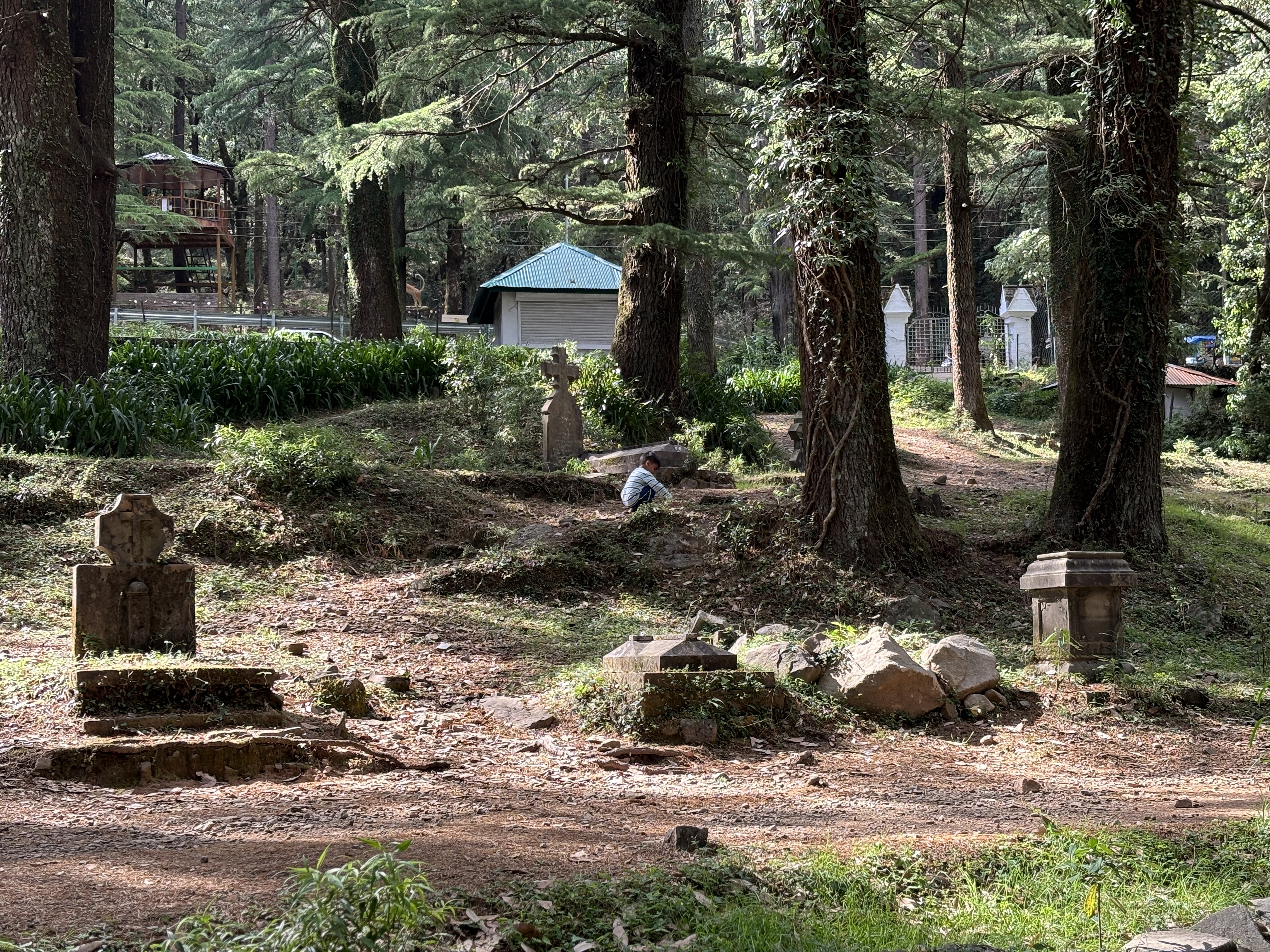 Graves around the church for missonaries who died here