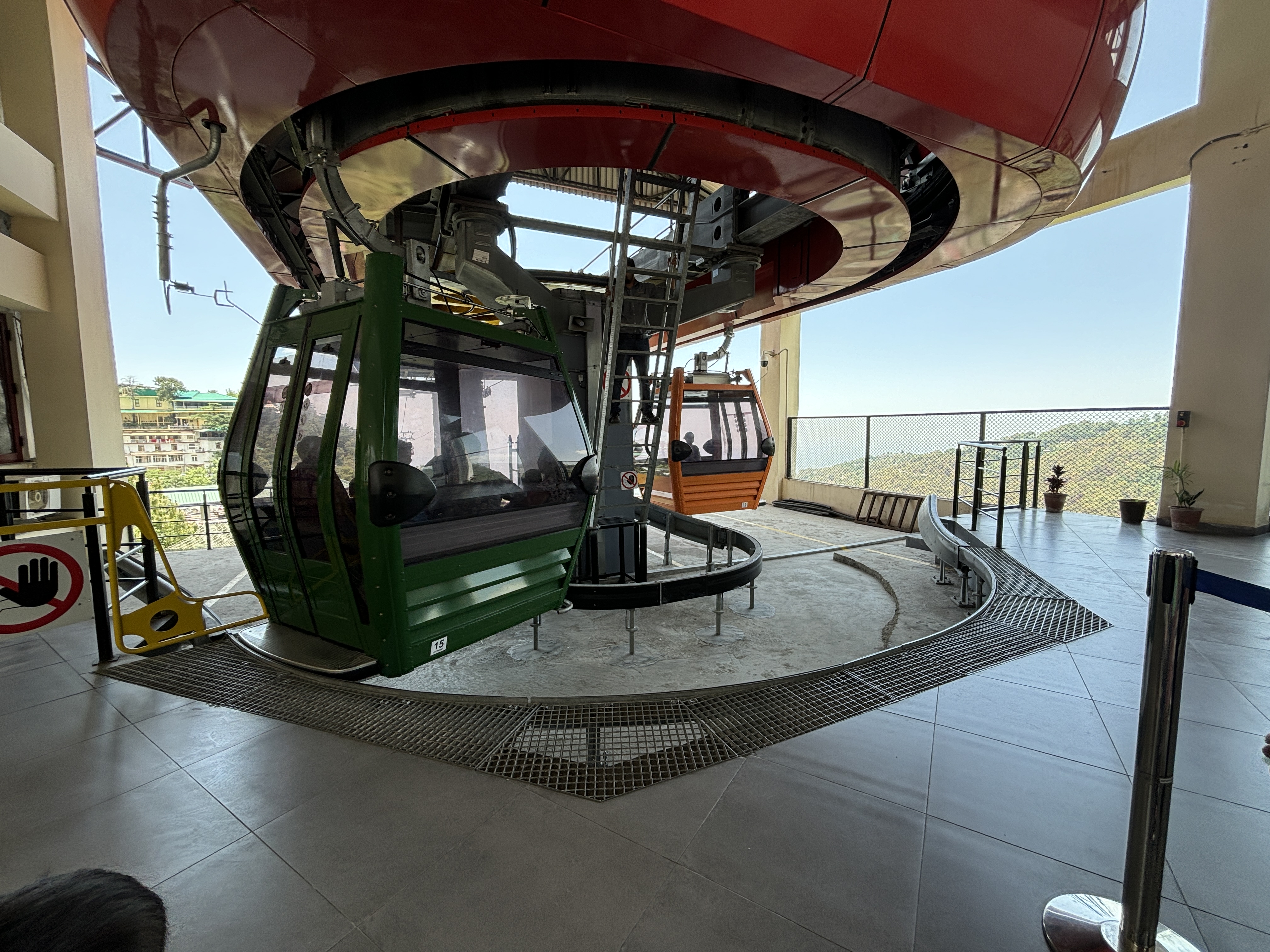 The cable cars going round