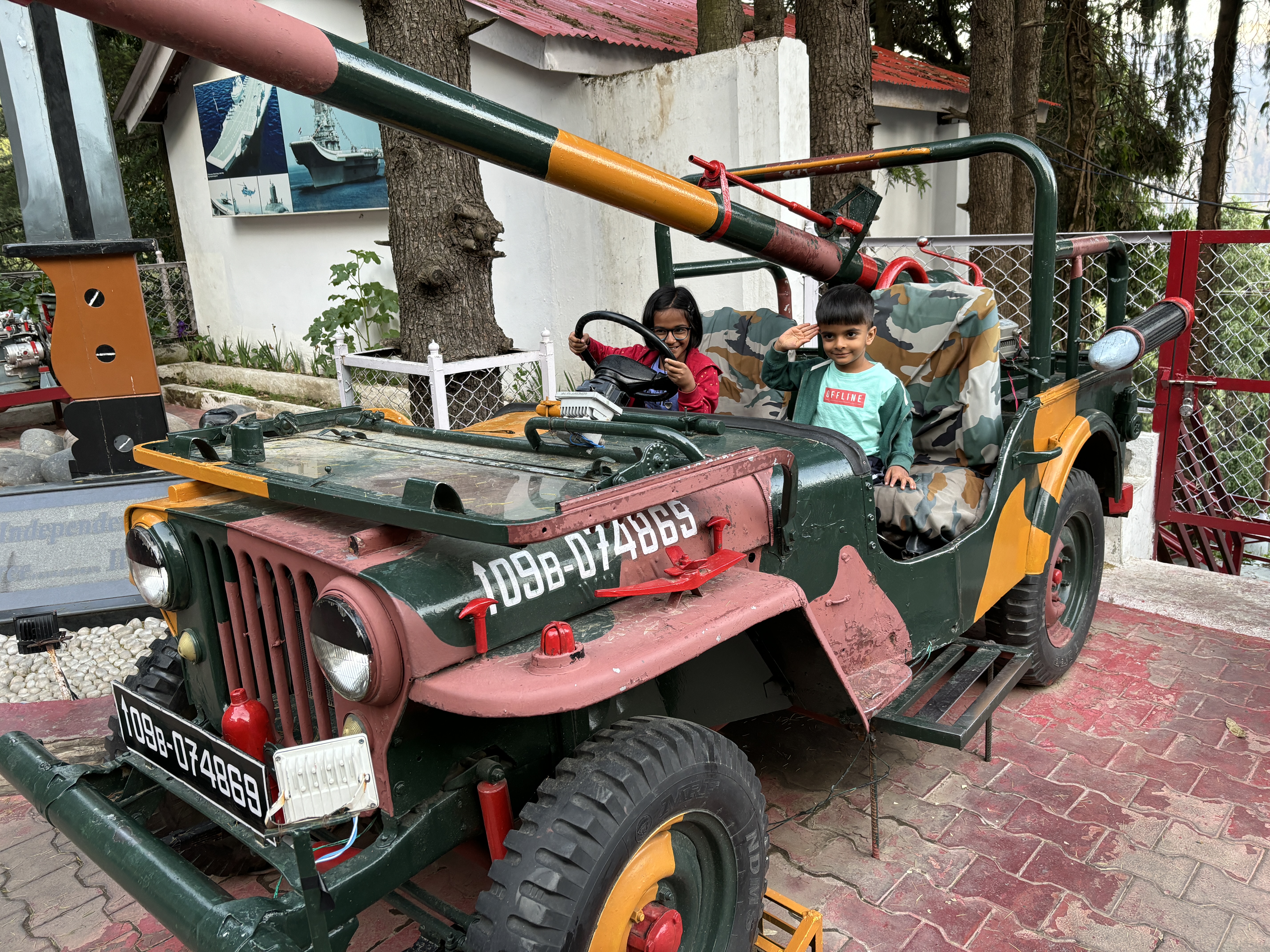 Roadside military equipment on display in cantonment area on the roadside in Dalhousie