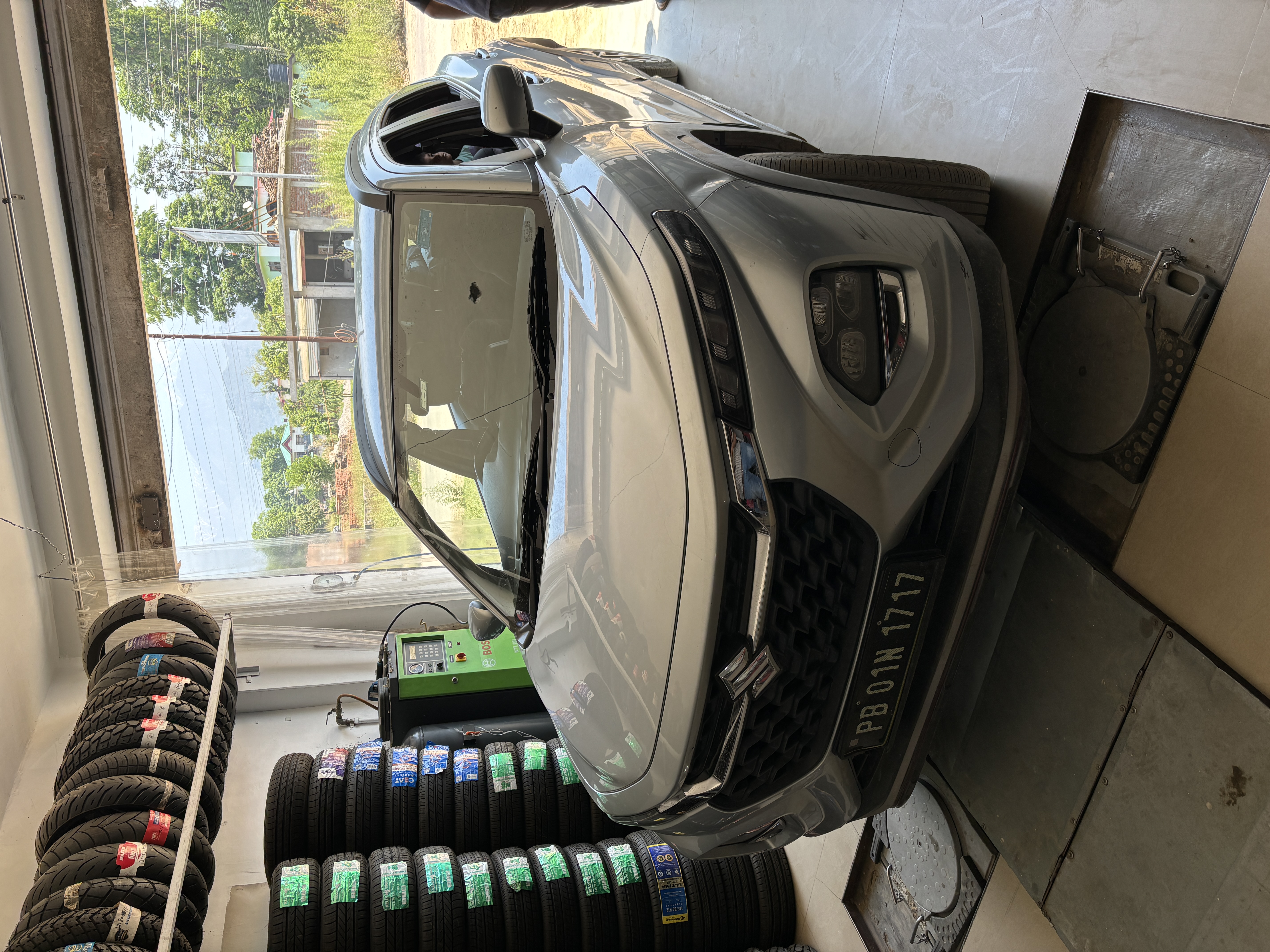 Getting the flat tyre fixed on the way