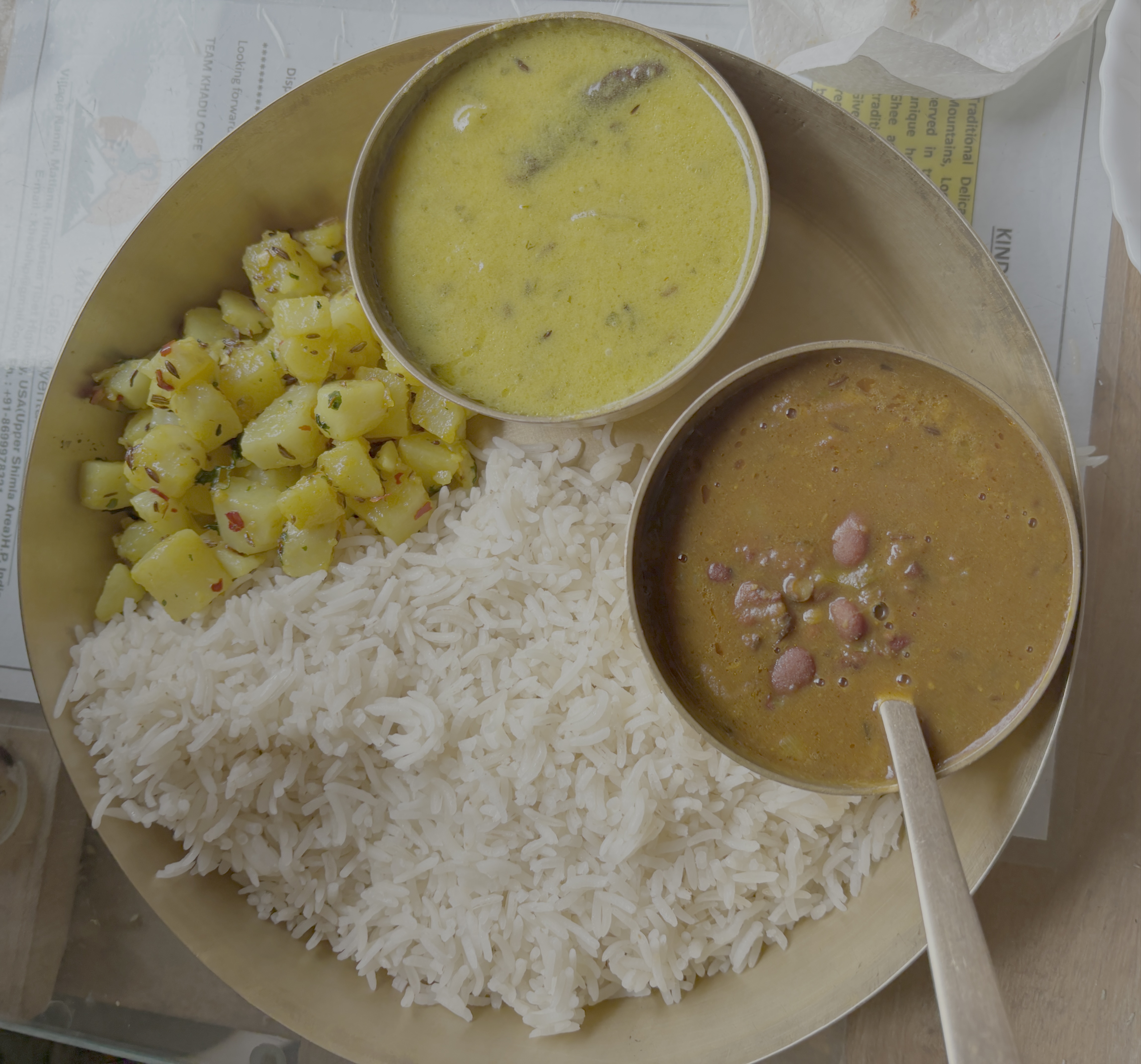 Pahadi aalo with Rajma, Kadi and Chawal. Just yum!