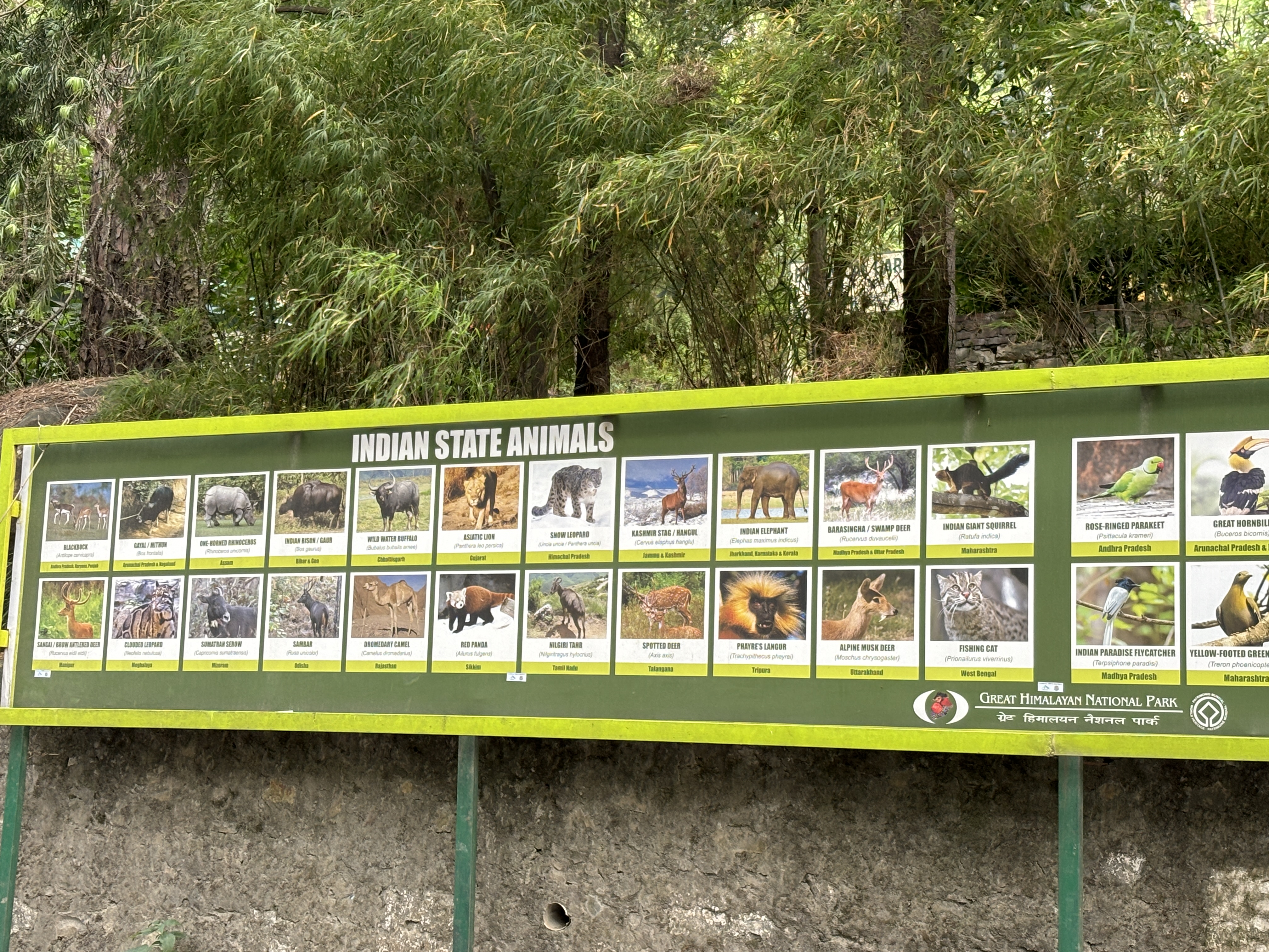 The list of all local animals outside the office of the great Himalayan park