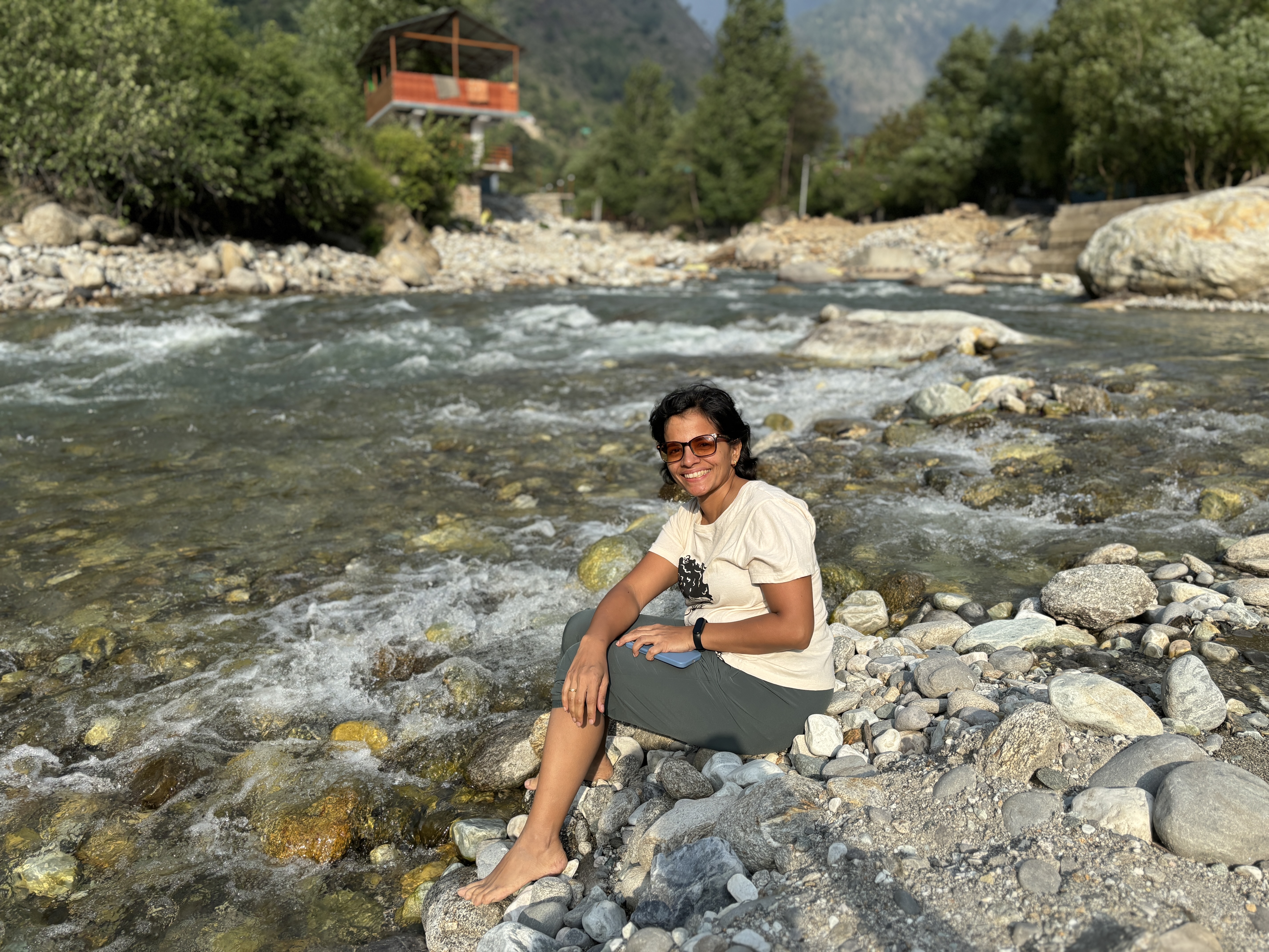 The lush river gushing alongside