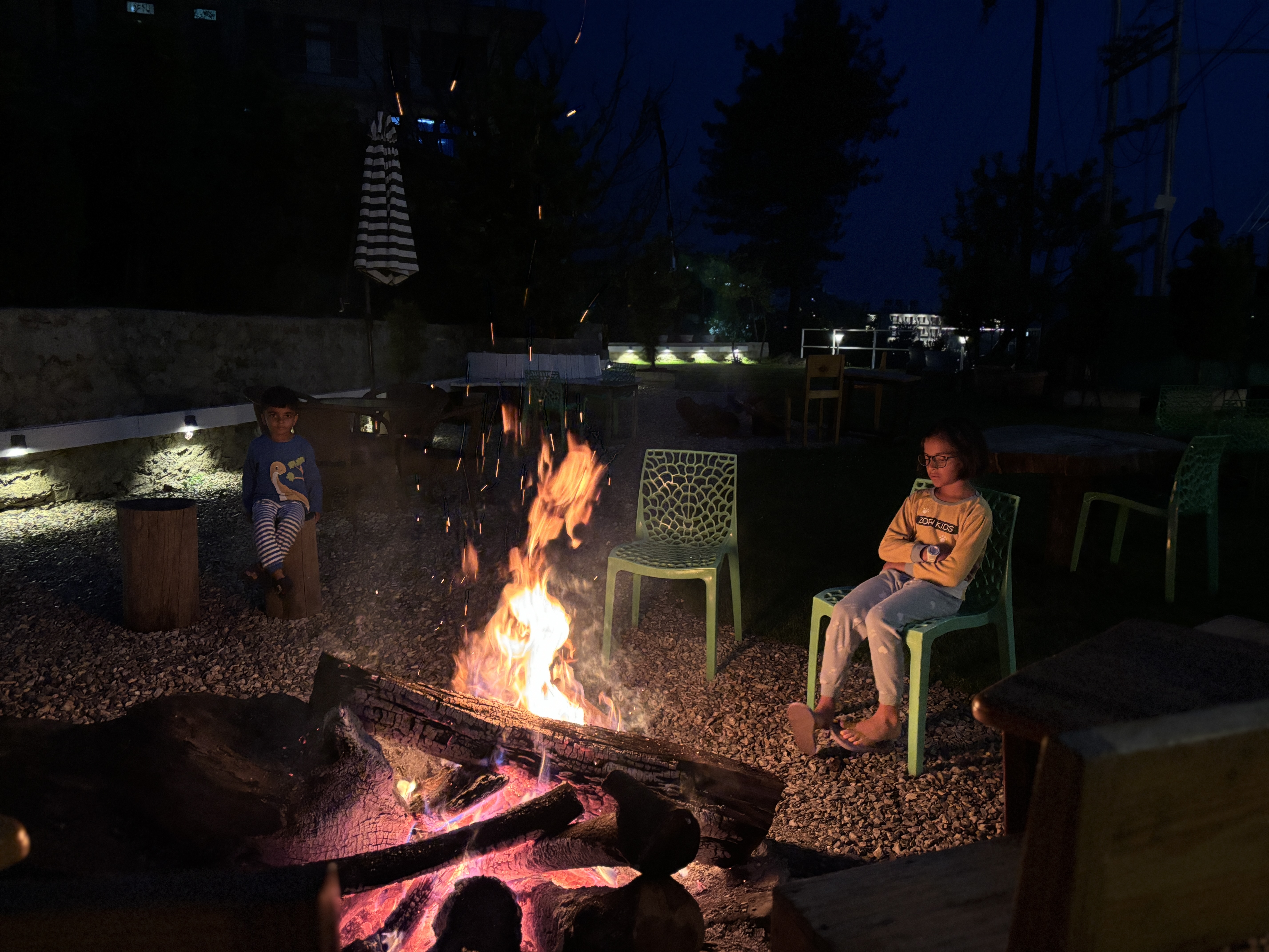 The bonfire in the night at the hotel