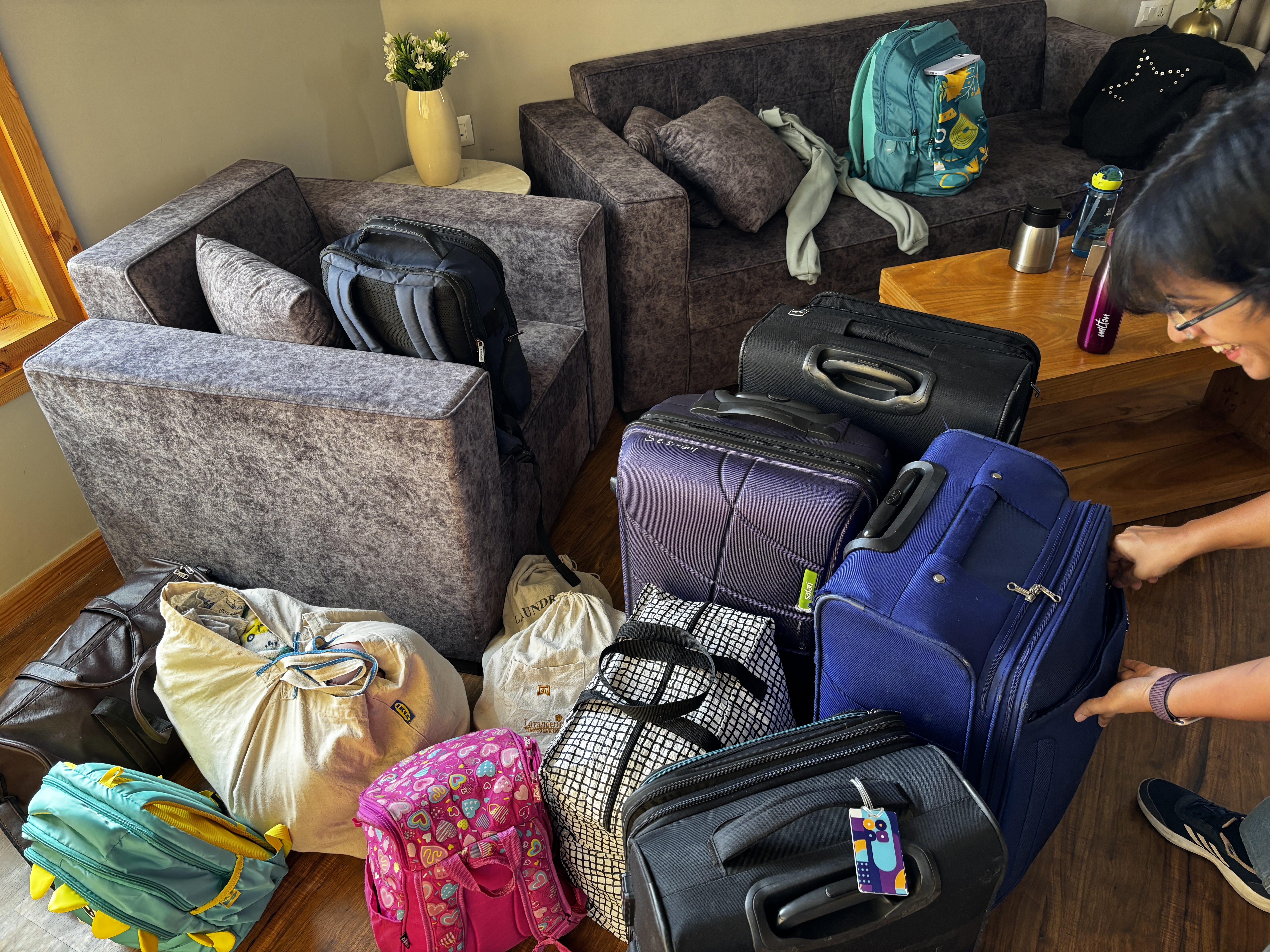 Early morning packing for the journey to Pangong Tso