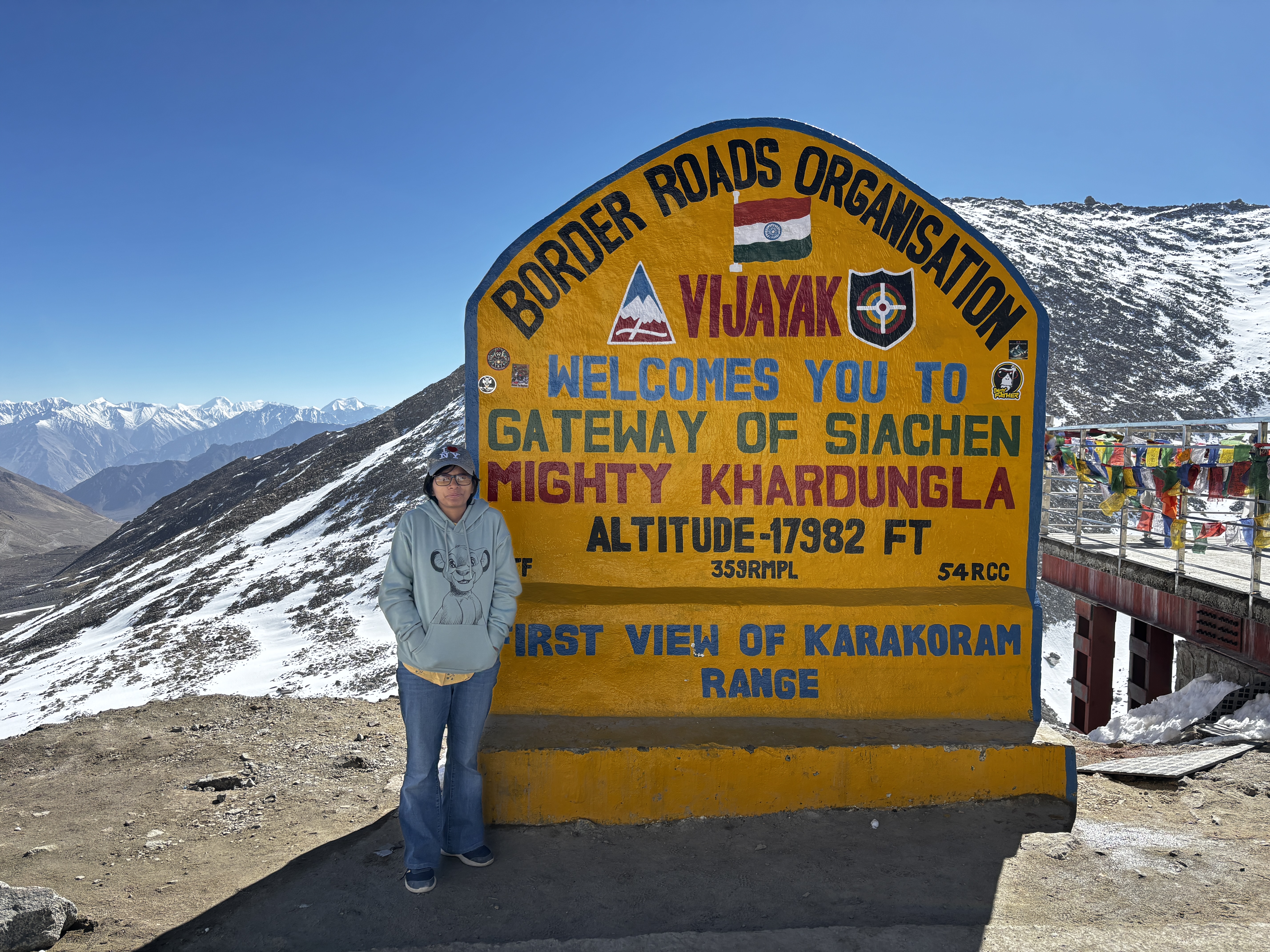 At Khardung La pass - one of the world's highest motorable road at 17,982 feet