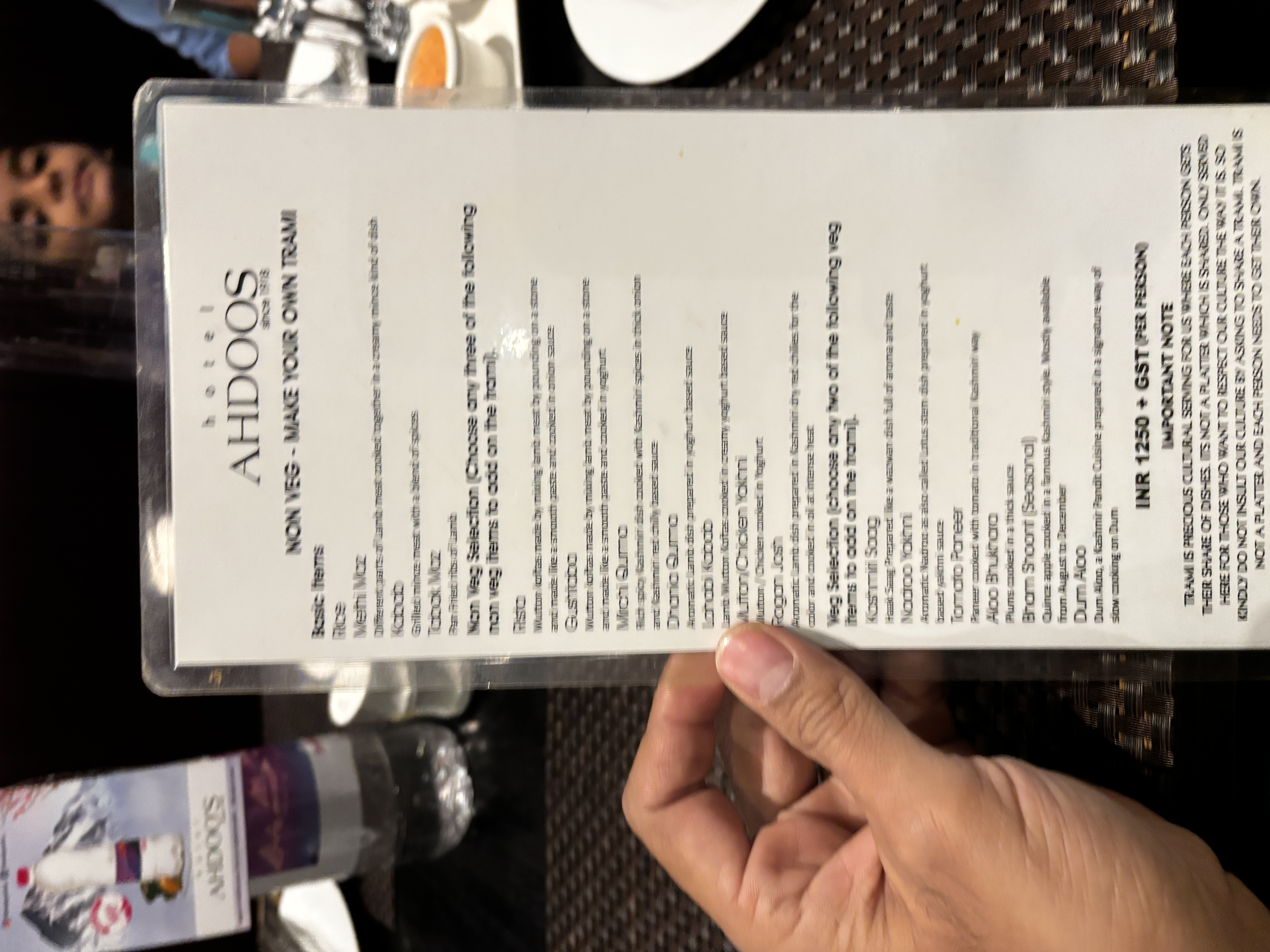 Traditional Kashmiri menu detailing out Trami