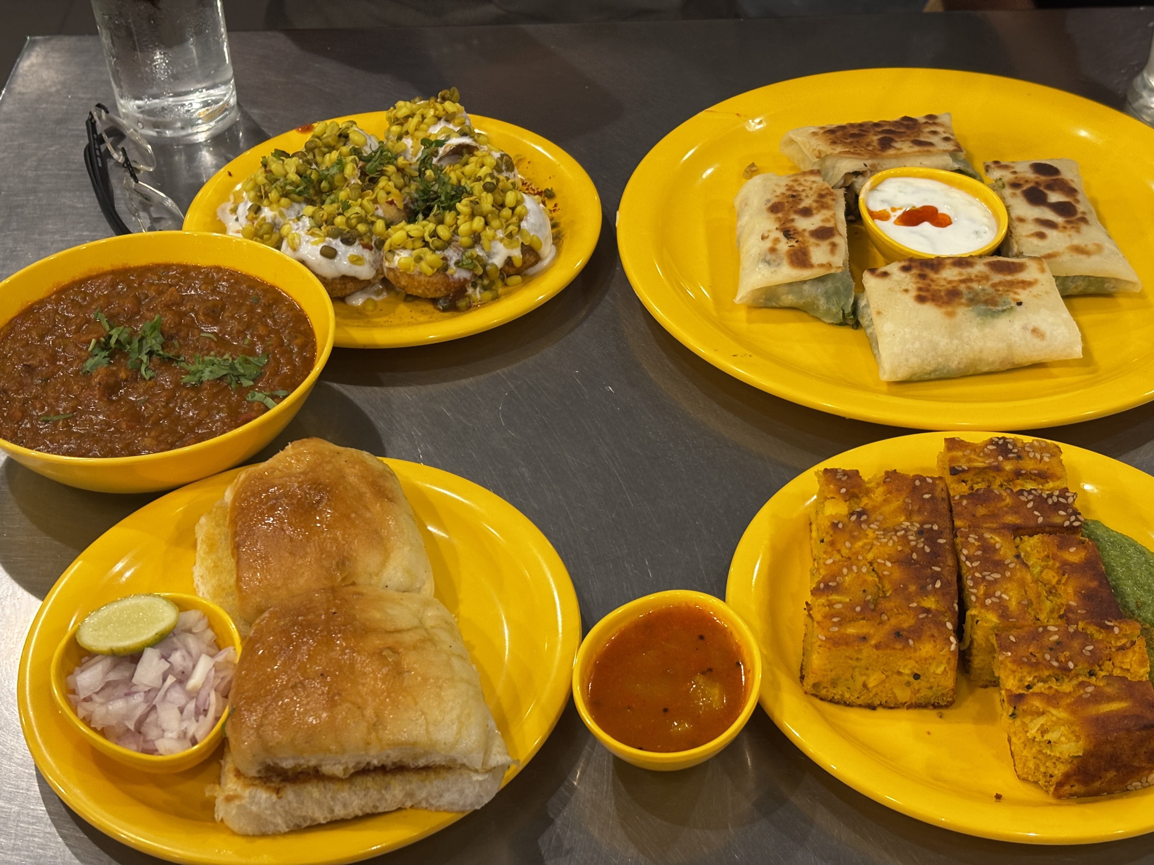 The order at Swati Snacks. Everything was finger licking good.