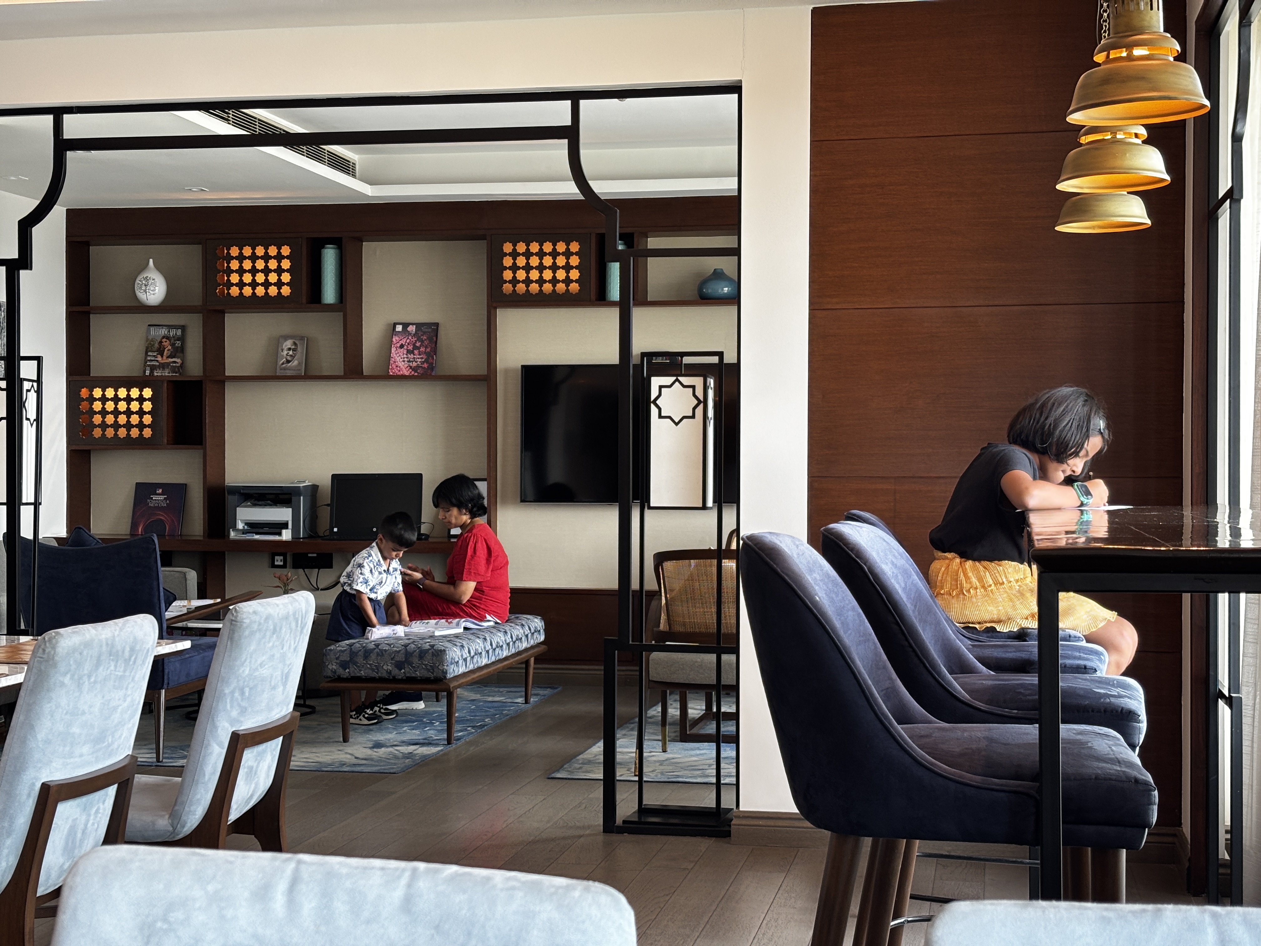 Beating the heat and staying indoors. Some working for office, others keeping themselves busy