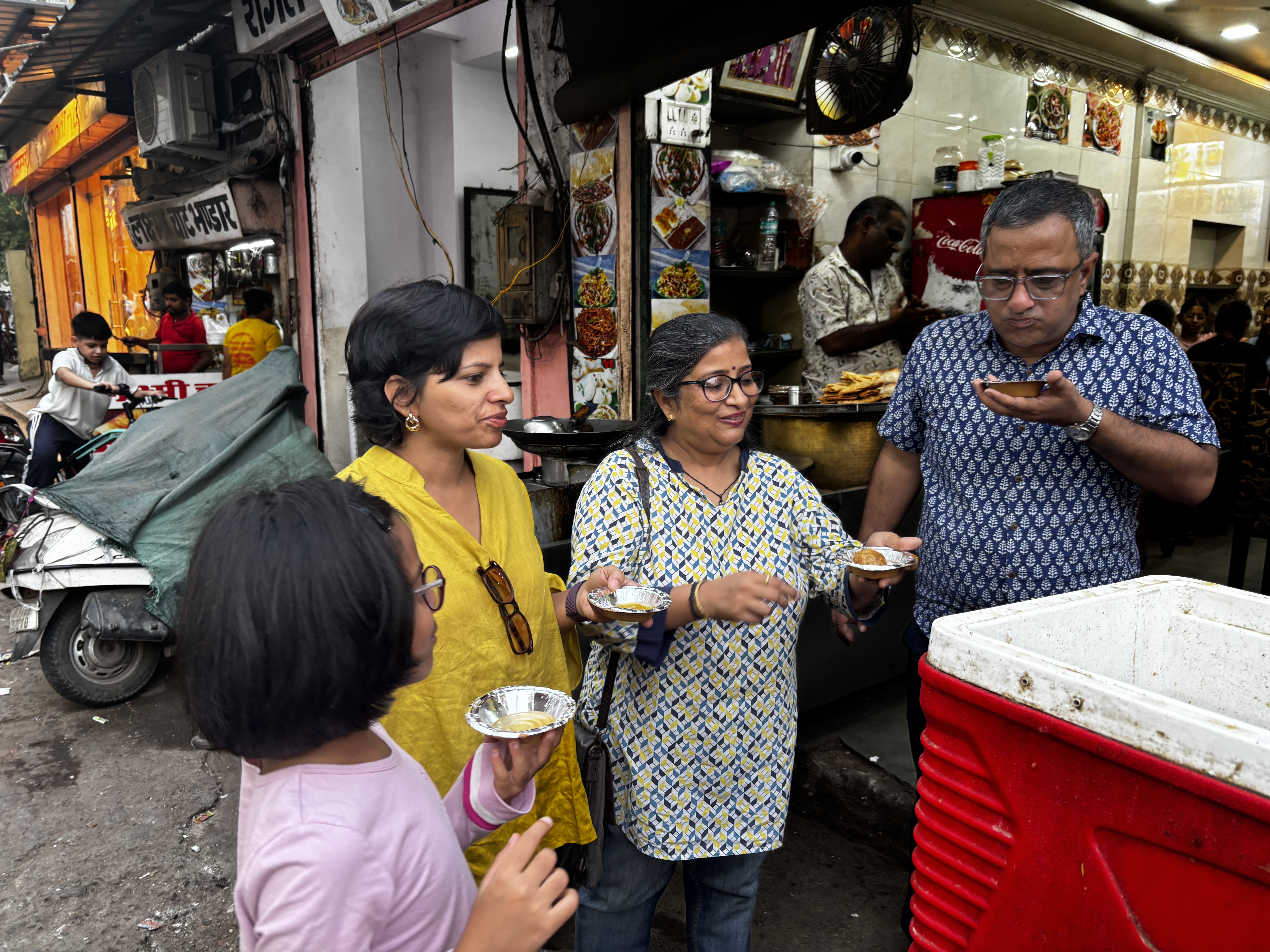 Relishing roadside Pani Puri in Bapu Bazaar