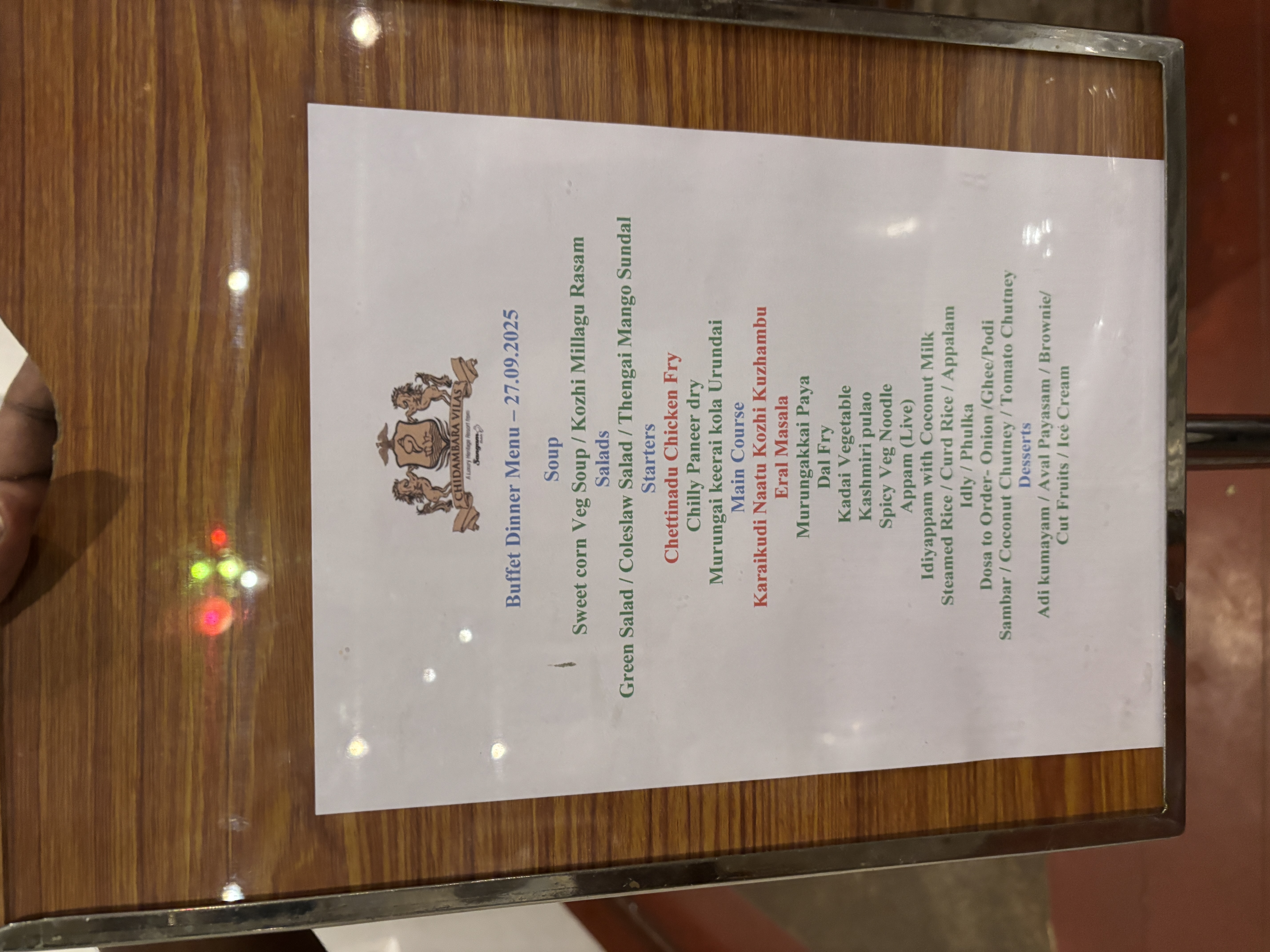 The menu for the buffet as well as the A-la-carte if you want to order