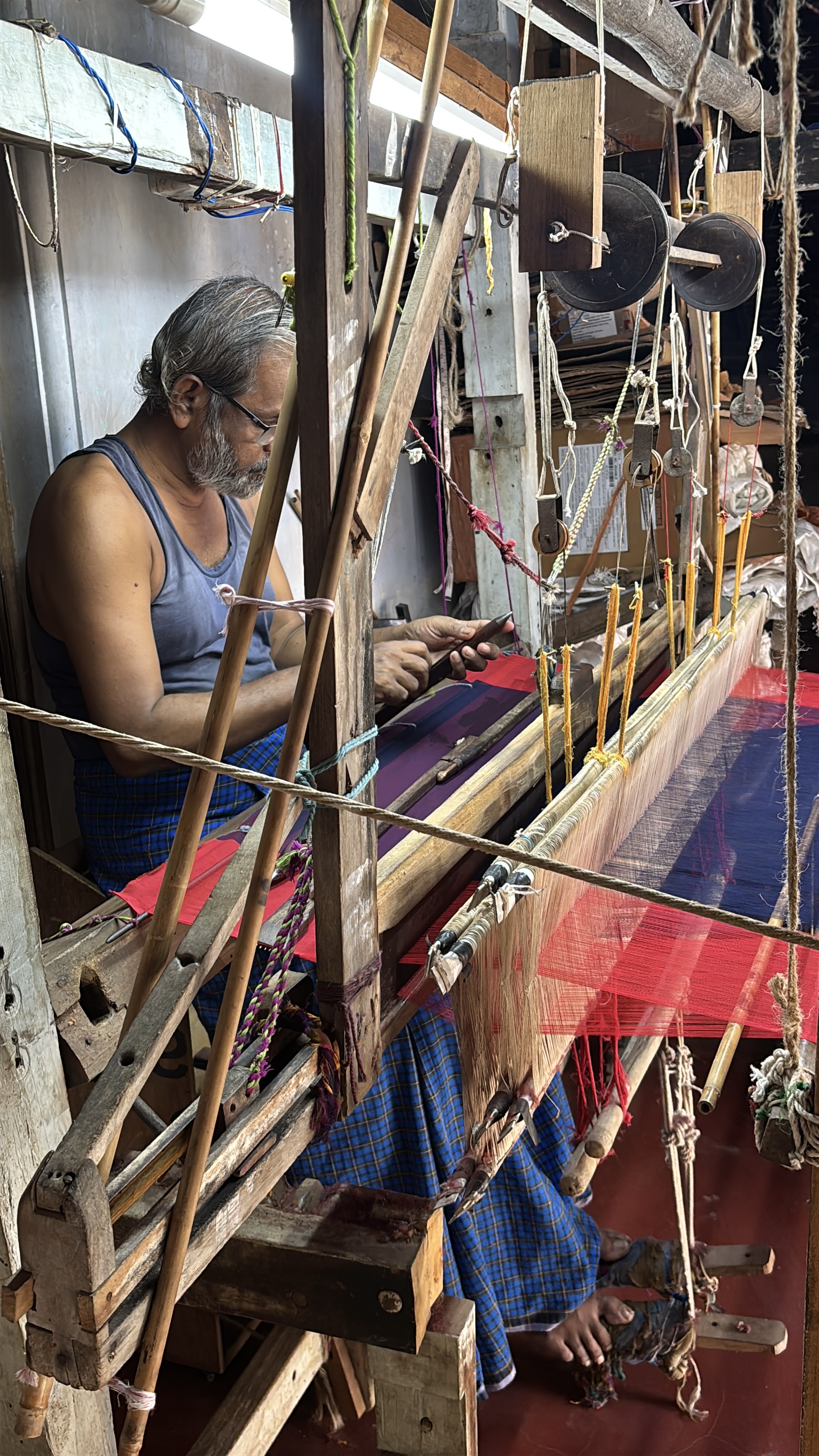 Weaving of cotton cloth to create sarees, towel, dress material