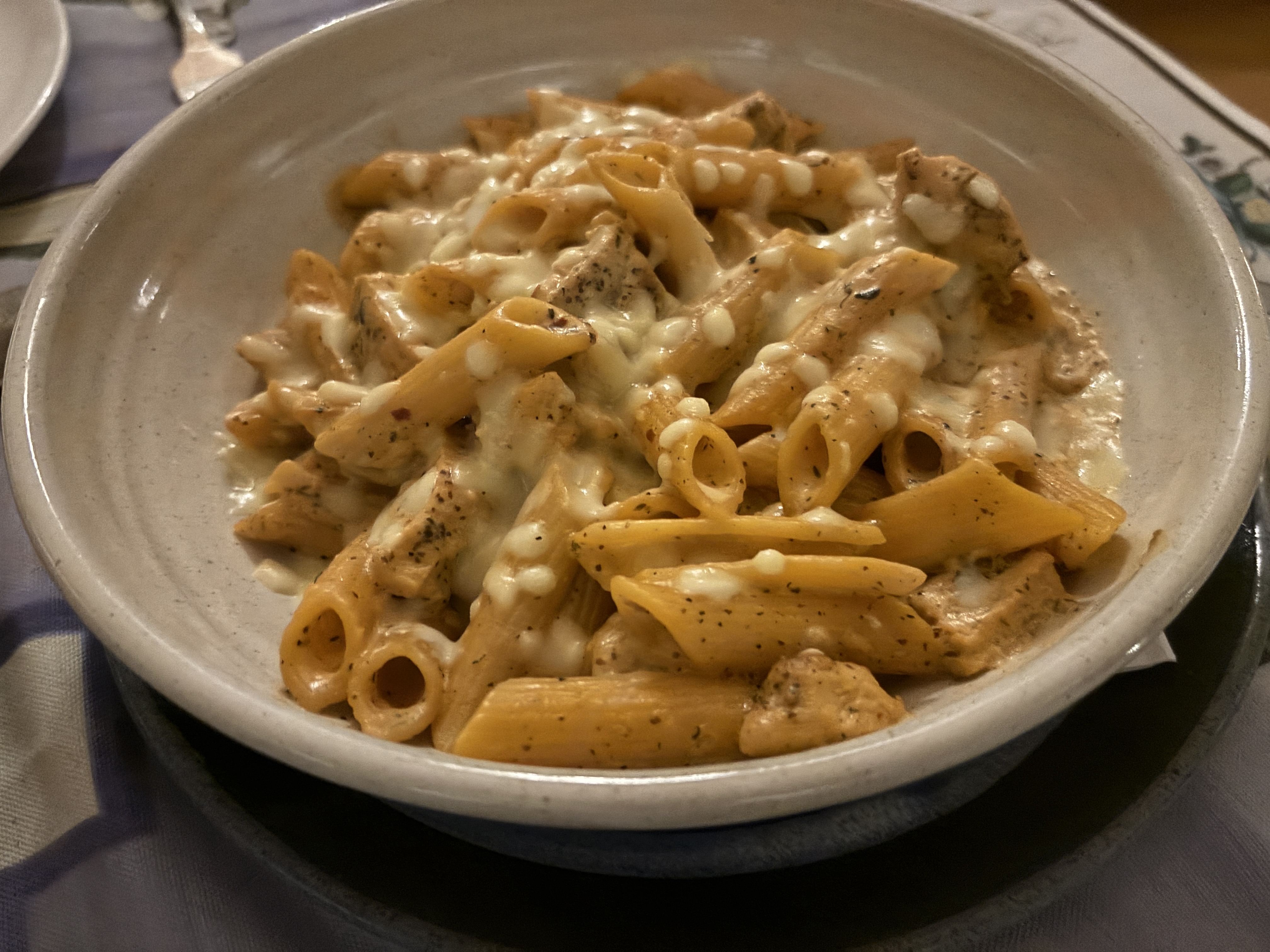 Freshly prepared pasta for the kids in the dinner