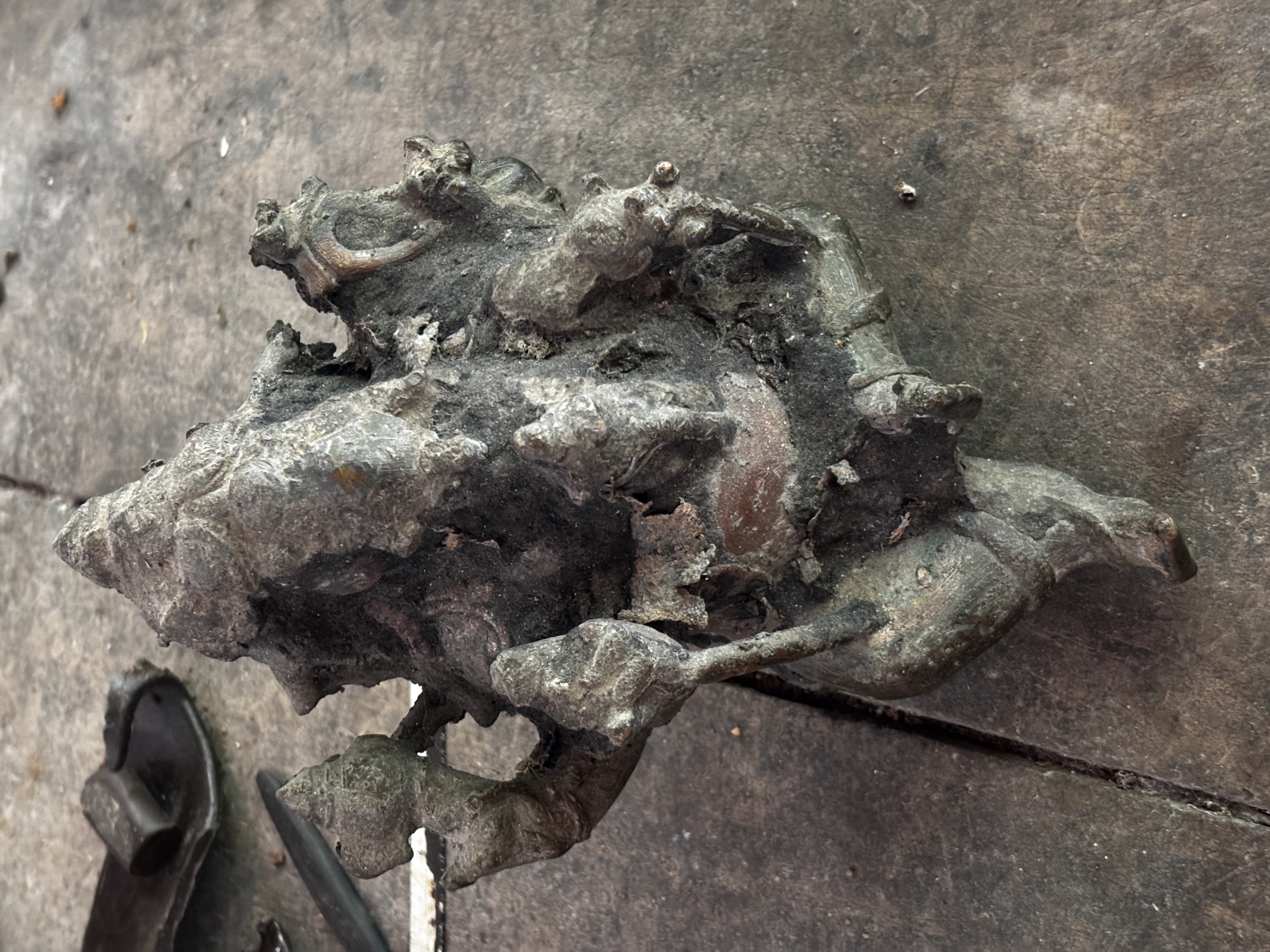 A ganesha statue out of a mould once it has cooled down. Next it would be chisled, shaped and polished